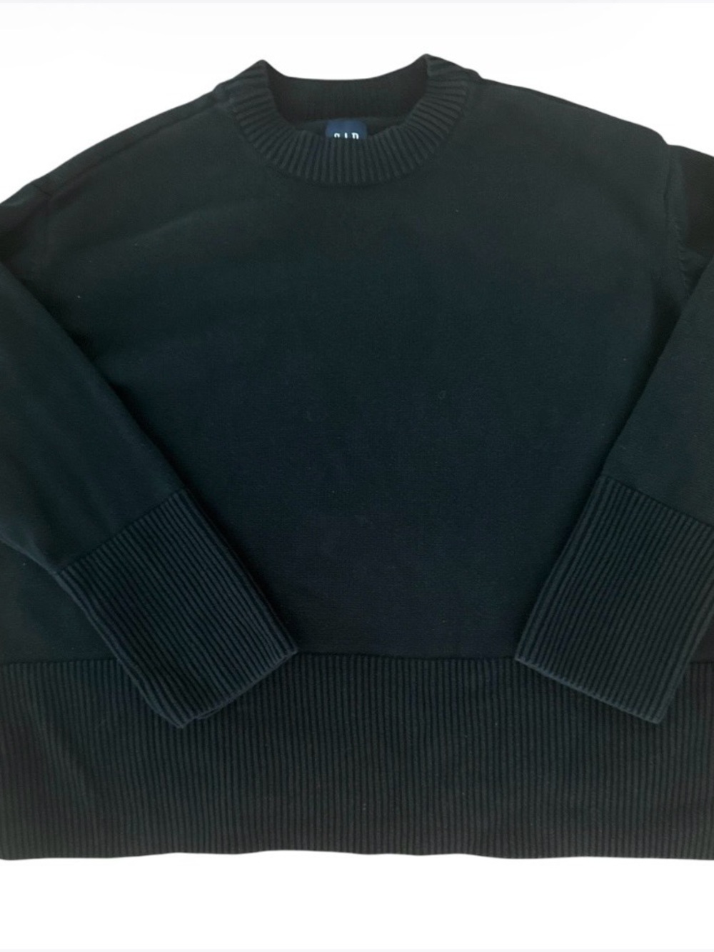 Gap Black 100% Cotton Crewneck Sweater Wide Ribbed Hem Cuffs XXL. Unisex